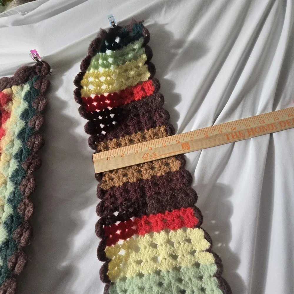 Vintage MCM Handmade Afghan Blanket Throw Crochet Multi Color 48x34 70's‎